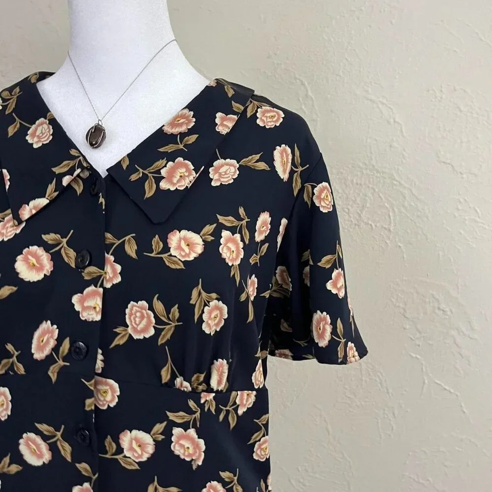 black floral vintage 90s midi dress - Picture 4 of 8